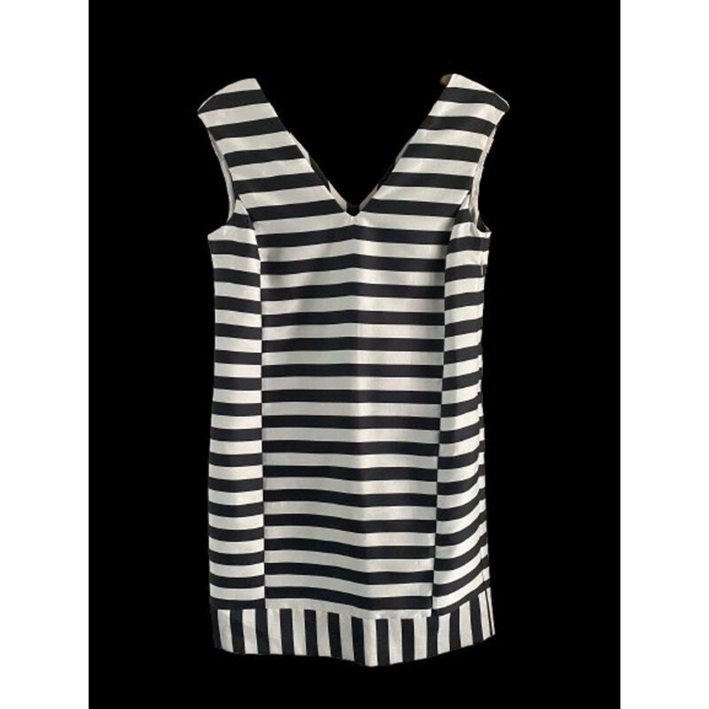 NWT Italian‎ Sleeveless Retro Mini Dress Black White Striped V Neck Mod Style XS